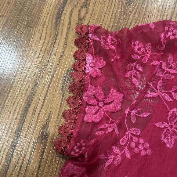 Soft Surroundings Top Women XL Pink Floral Embroidered Silk Sheer Layered Blouse - Picture 4 of 6